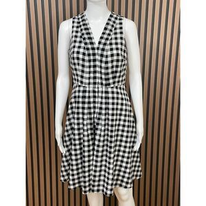 Ann Taylor Women's 4P Black Dress Polyester Plaid Strappy Sleeve Sheath Casual